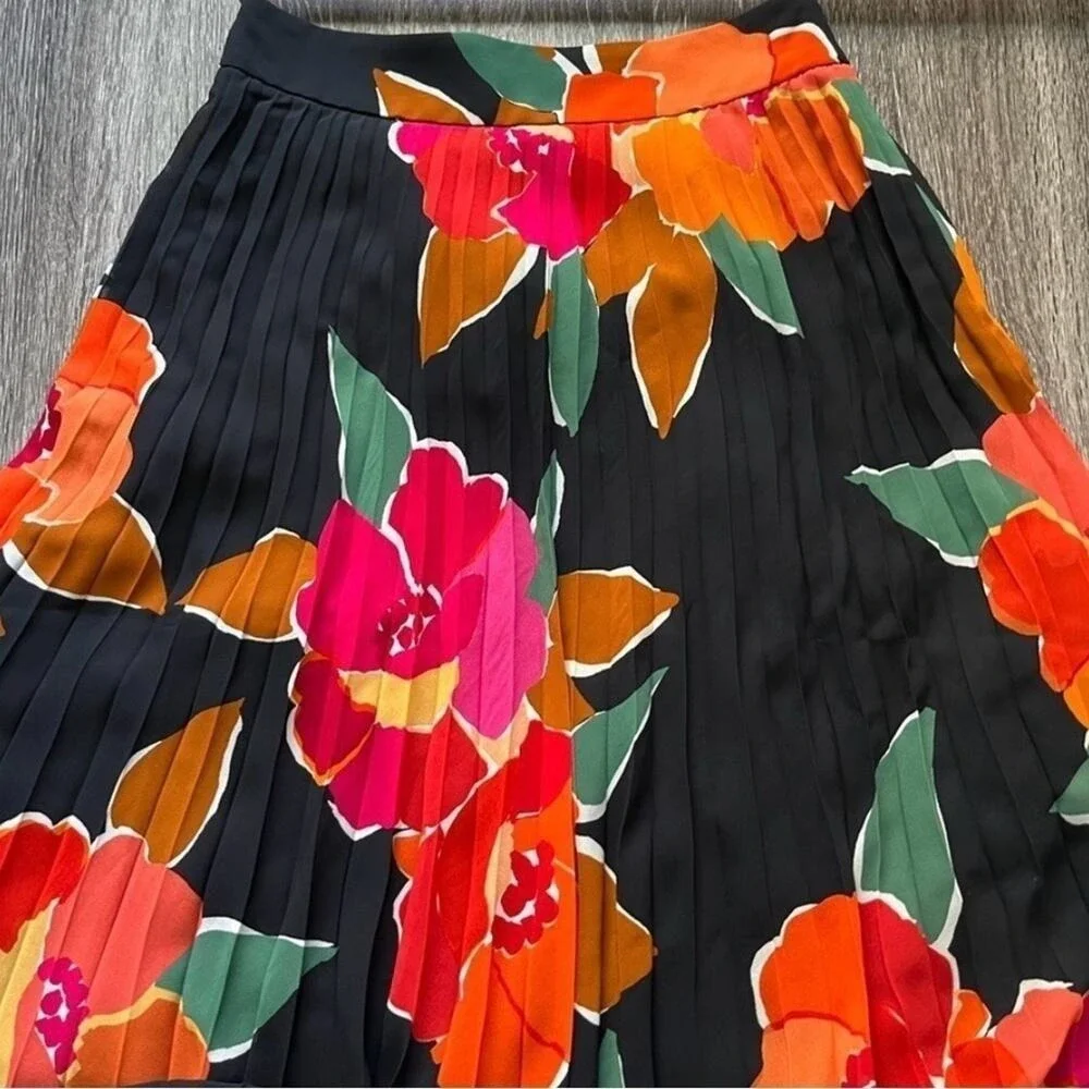 Sezane Floral Pleated Dino Skirt 34 US 2